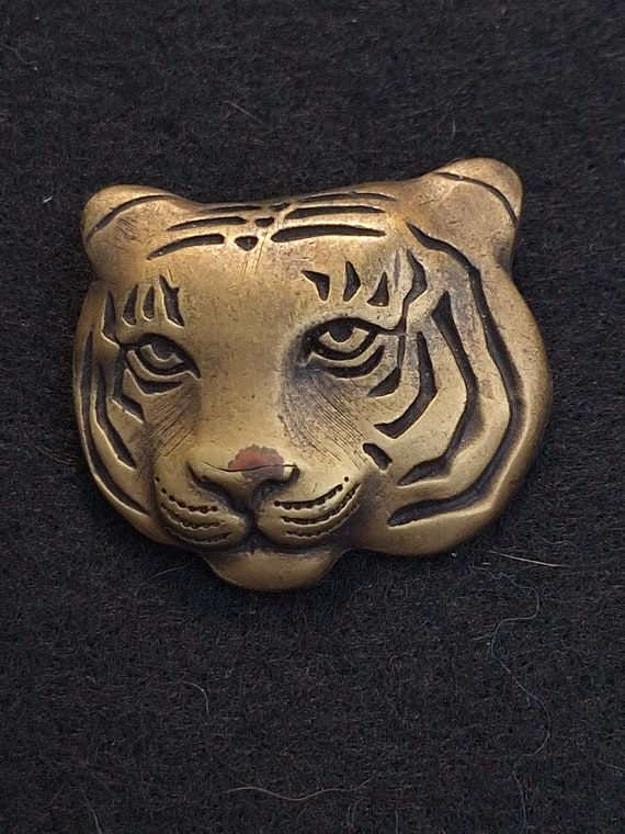 Vintage large brass Tiger head brooch