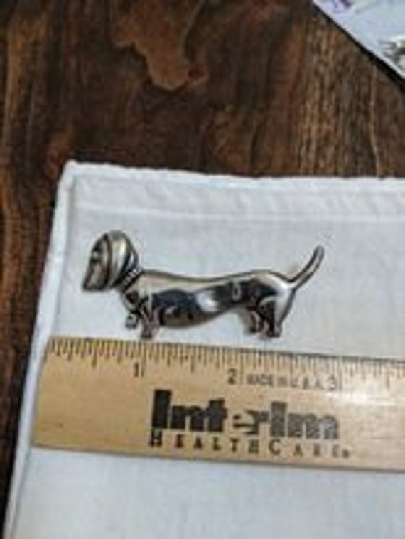 Vintage Mexican silver dachshund pin brooch signe… - image 1