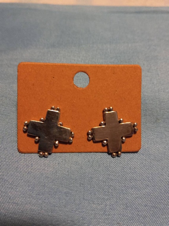 Sterling Silver Cross Stud Earrings - image 1