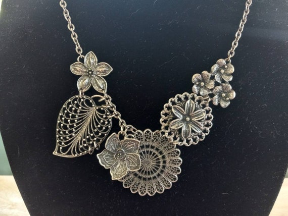 Silvertone Flower Necklace - image 2