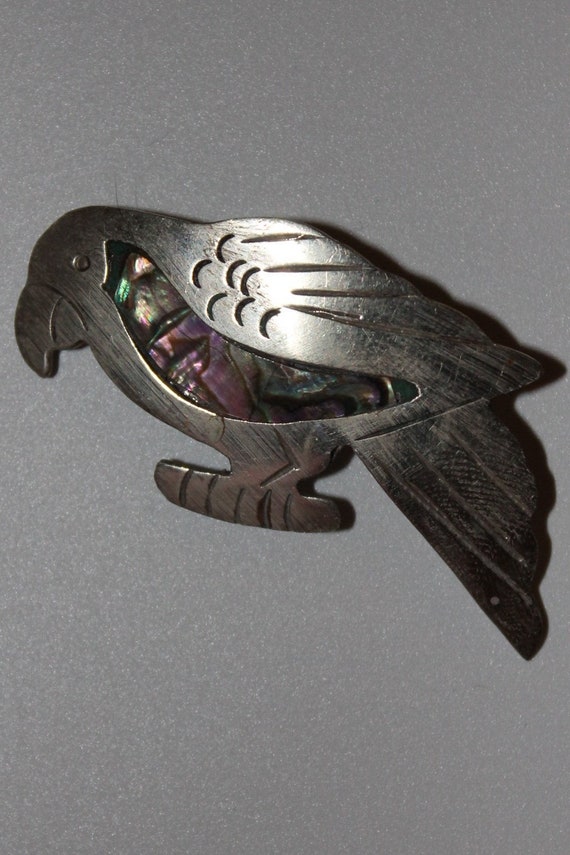 Sterling Silver Mexican Abalone Shell Inlay Parrot