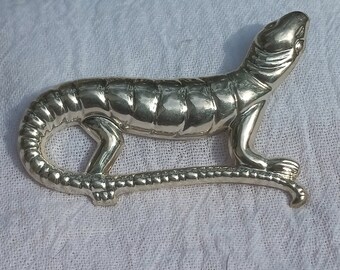 Vintage Taxco Mexican Sterling Silver Large Iguana Lizard Pin Brooch