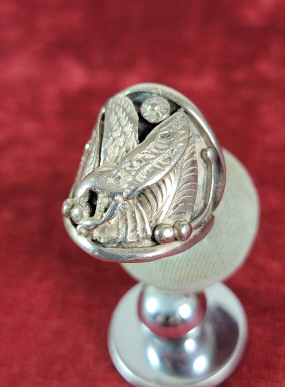 Solid Sterling Silver Native Eagle Ring Stamped H… - image 3