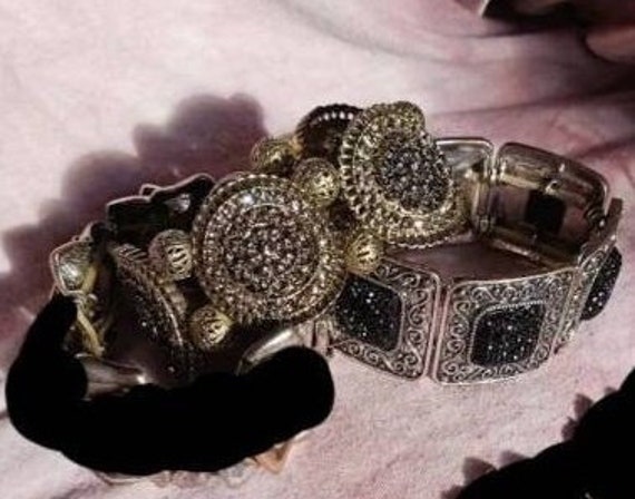 Link/Statement Bracelet Set Black and Silver Tone - image 1