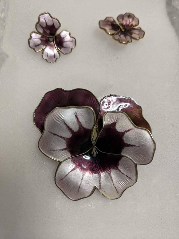 Vintage David Andersen Norway Purple Pansy Earrin… - image 1