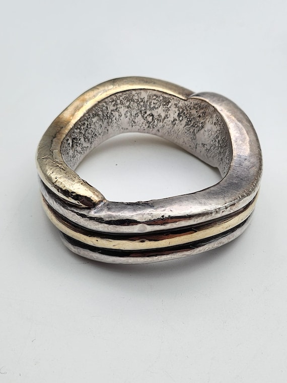 Vintage Electroformed Chunky Solid Sterling Silver Modernist Bangle