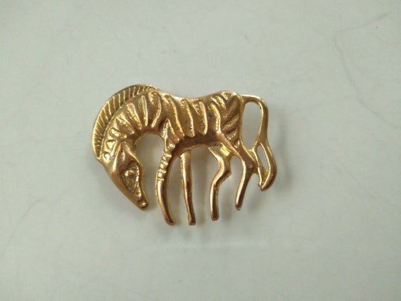 Vintage zebra gold tone safari pin brooch - image 1