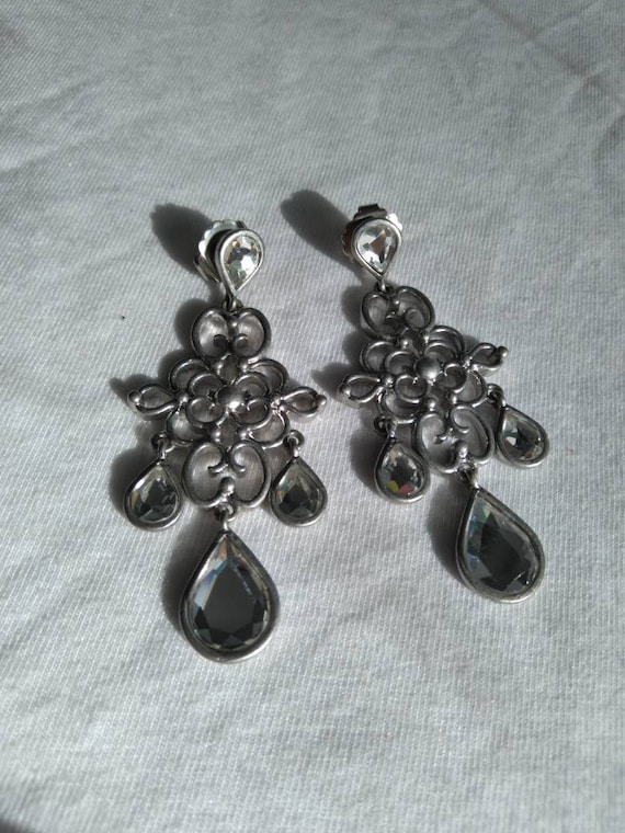 Lia Sophia rhinestone chandelier filigree earrings