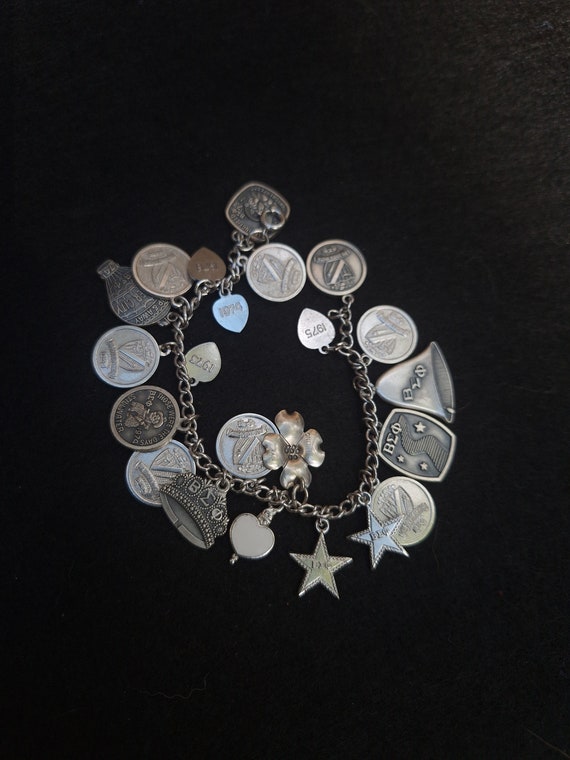 1970s Vintage Sterling Silver Charm Bracelet Beta 