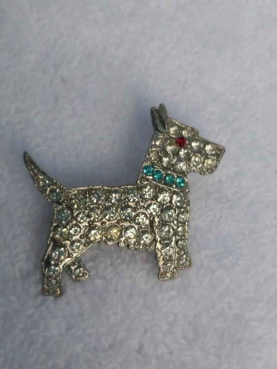 Vintage Scottish Terrier Rhinestone Dog Pin Brooch