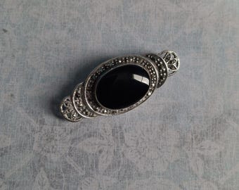 Broche Art Déco En Argent Massif Et Marcassite – Bijou Ancien, Occasion