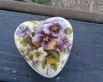 Vintage Crownford Fine Bone China Heart Shape Flower Design Trinket Box