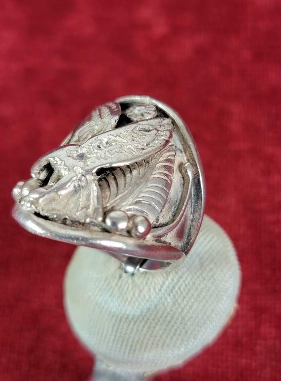 Solid Sterling Silver Native Eagle Ring Stamped H… - image 2