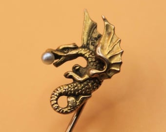Antique 10k Gold Dragon Stick Pin With Pearl.