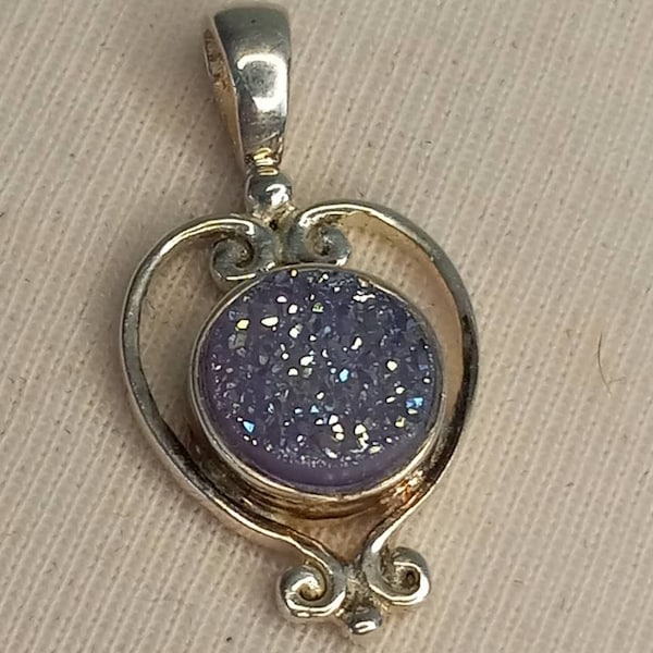 Sterling Silver Sajen Oval Purple Amethyst Druzy Stone Pendant