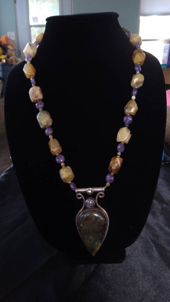 Labradorite pendant necklace with amethyst and oth