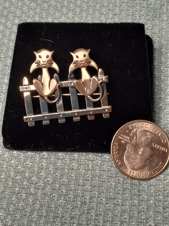 Vintage Beau Sterling Silver Cats On Fence Brooch… - image 2