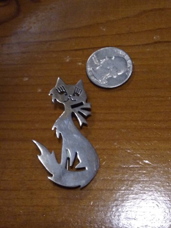 Taxco Mexican Sterling Silver Cat Pin Brooch - image 3