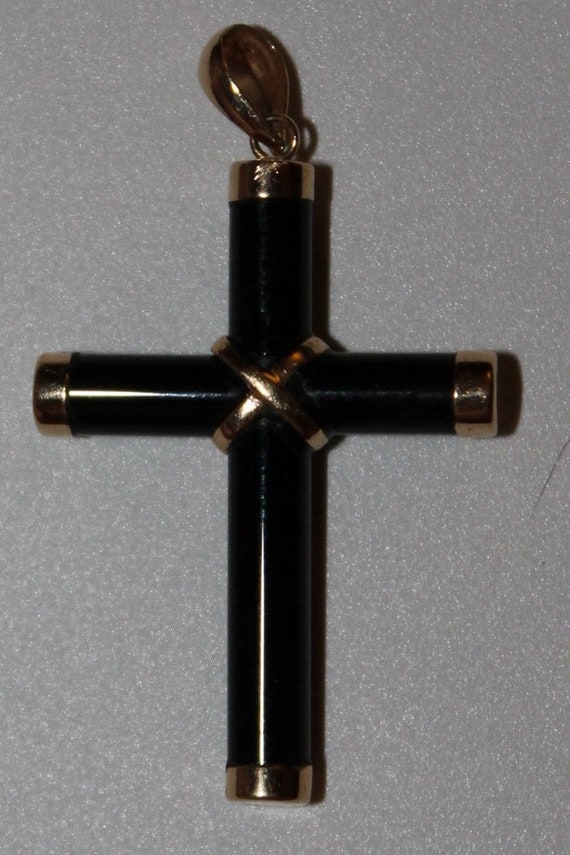 14k Yellow Gold and Black Onyx Cross Pendant