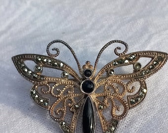 Marcasite Butterfly Brooch - Orange Enamel Marcasite Butterfly Brooch - Orange Enamel