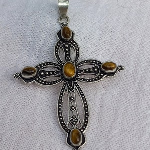 Sterling Silver Tigers Eye Cross Pendant