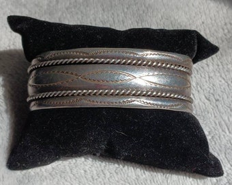 Sterling Silver Heavy Cuff Bracelet Artist Signed Tahe