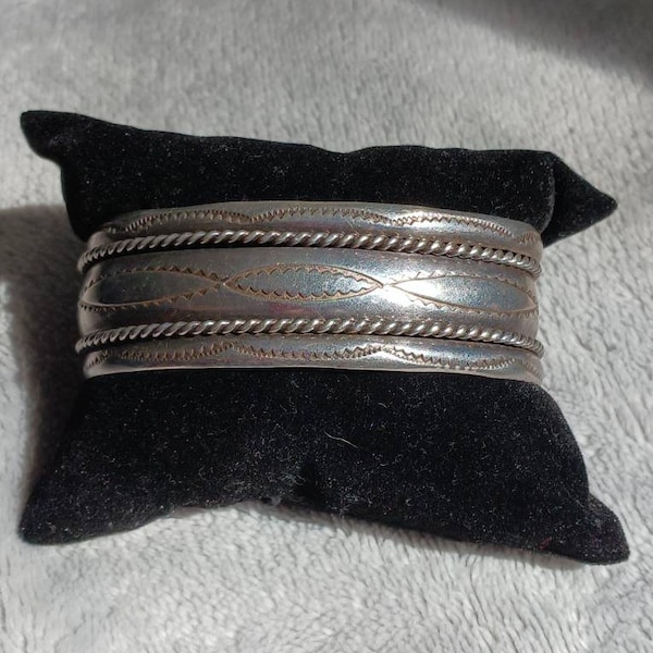 Sterling Silver Heavy Cuff Bracelet Artist Signed Tahe