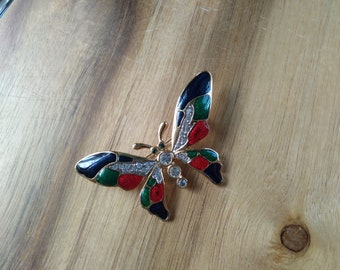 Enamel Butterfly Brooch, Gold Tone Jewelry