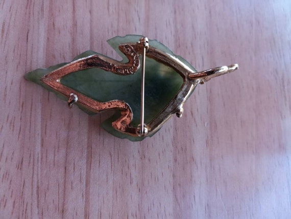 Genuine Jade Leaf with Jeweled Frog Pendant Pin B… - image 3