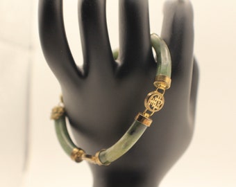Nephrite Jade Gold Tone Bracelet