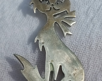 Taxco Mexikanische Sterling Silber Katze Ansteckbrosche