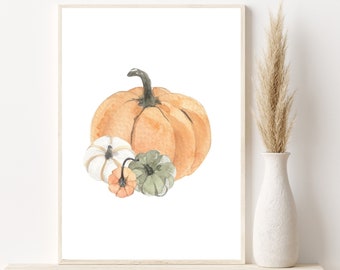 Pumpkin Printable Wall Art | Pumpkin Print, Rustic Fall Print, Watercolor Painting, Fall Decor, Fall Wall Art