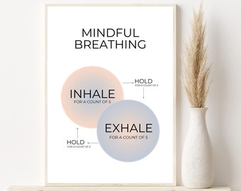 Mental Health Anxiety Relief Art, Mindful Breathing Digital Print, Self Care Poster, Therapy Office Decor