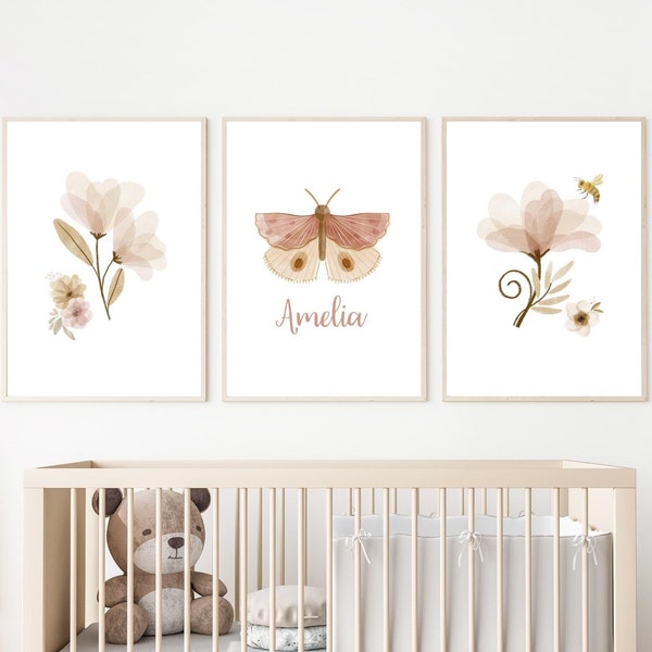 Personalized Boho Butterfly Baby Name Gallery Wall Art Set, PRINTABLE | Boho Nursery Name Sign, Boho Butterflies, New Baby Gift