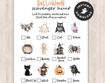 Printable Halloween Scavenger Hunt for Kids | Fun Halloween Party Game | Classroom Indoor Halloween Activity | Toddlers, Preschool, Daycare