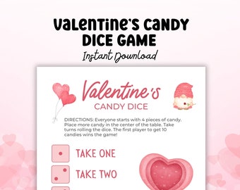 Juego de dados de caramelo del Día de San Valentín, imprimible / juego o actividad de fiesta para niños