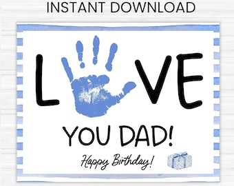 Cadeau d'empreinte de main d'anniversaire de papa d'enfants, imprimable | Cadeau et souvenir de carte d'anniversaire bricolage
