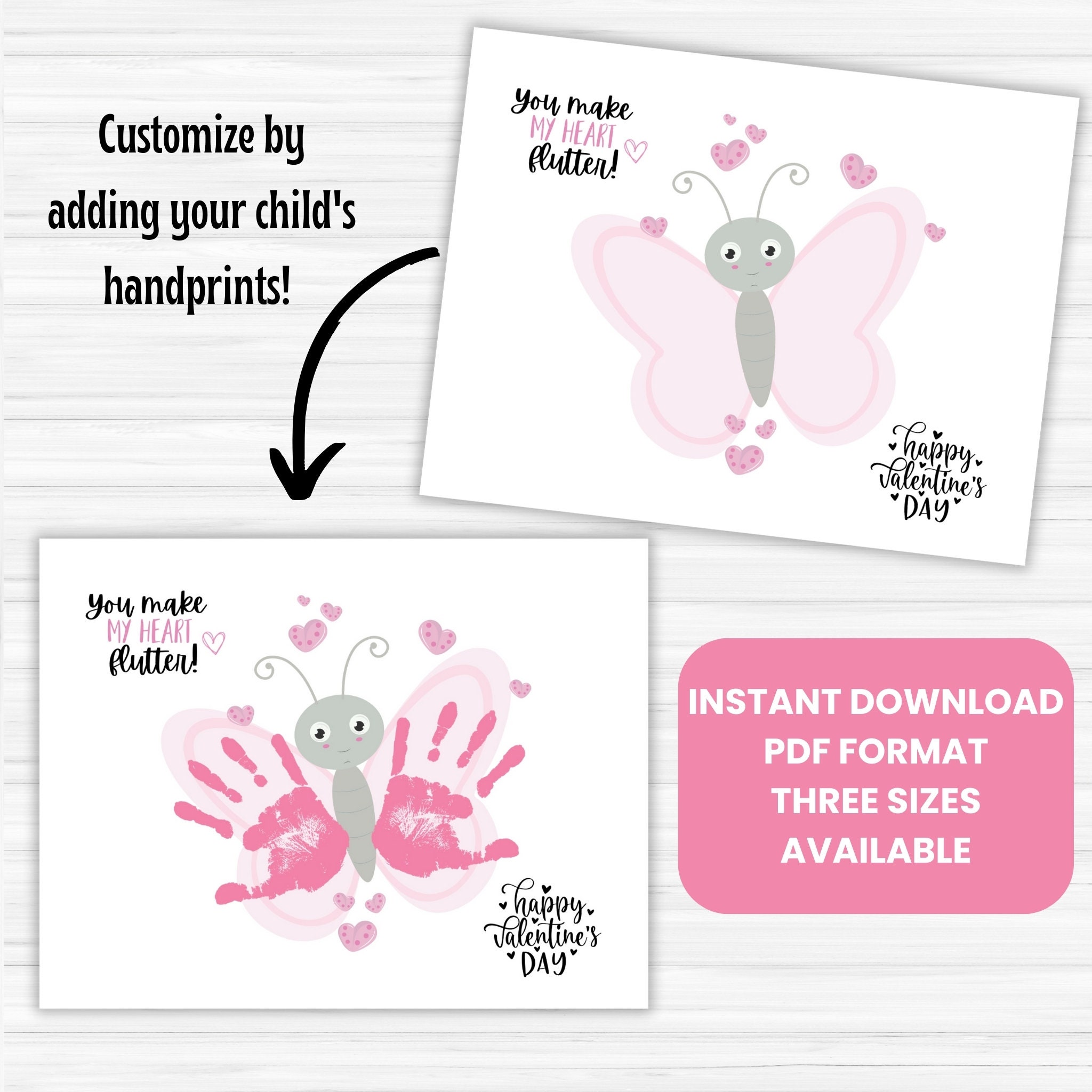 Printable Butterfly Valentines Day Handprint Art Craft, Preschool, Baby ...