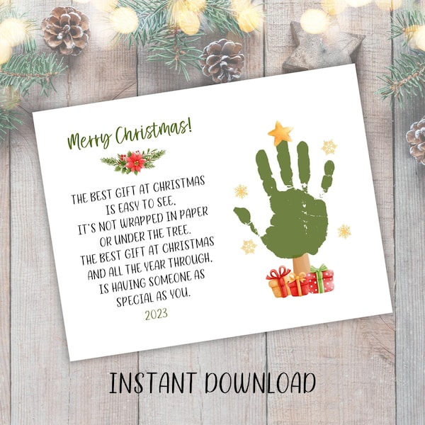 Christmas Handprint Art Craft, Printable, Holiday DIY Card Gift for Grandparents from Kids, Baby, Toddler, Preschool Daycare Xmas Activity