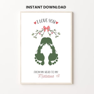 Huella de muérdago para Navidad, arte, manualidades, imprimibles, tarjetas navideñas para hacer tú mismo, regalo para mamá de niños, bebés, niños pequeños, guarderías en edad preescolar, actividad navideña