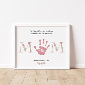 Arte con huellas de manos del Día de la Madre, imprimible / manualidad para mamá de bebé, niño pequeño, niños o preescolar / regalo o tarjeta de recuerdo