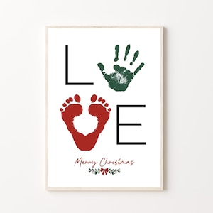 Impression artistique de Noël, version imprimable | Cadeau de Noël bricolage empreinte de pas pour grand-mère, maman, papa d'enfants, bébé, tout-petits, activité de garderie préscolaire