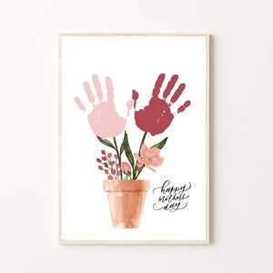 Flower Handprint Craft Art, Printable | For Mom or Grandma Handprint, Gift from Kids or Grandkids, Mother's Day