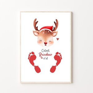 Impression artistique d'un renne de Noël, version imprimable | Créations artisanales d'empreintes de pas de Noël | Cadeau pour enfants, bébés, tout-petits | Garderie, activité préscolaire de décembre