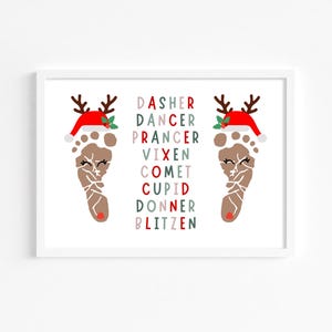 Weihnachten Rentier Fußabdruck Kunst, Printable | Handabdruck Geschenk für Eltern, Oma, Kind, Baby, Kleinkinder, Vorschulkindheit