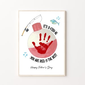 Vatertag Angeln Handabdruck Art Craft, DRUCKBAR | Geschenk für Papa & Opa von Kinder, Kleinkind, Baby | Vorschulaktivität, DIY-Andenken-Karte