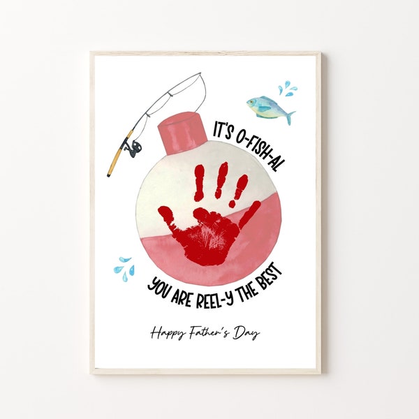 Fathers Day Fishing Handprint Art Craft, PRINTABLE | Gift for Dad & Grandpa from Kids, Toddler, Baby | Preschool Activity, DIY Keepsake Card