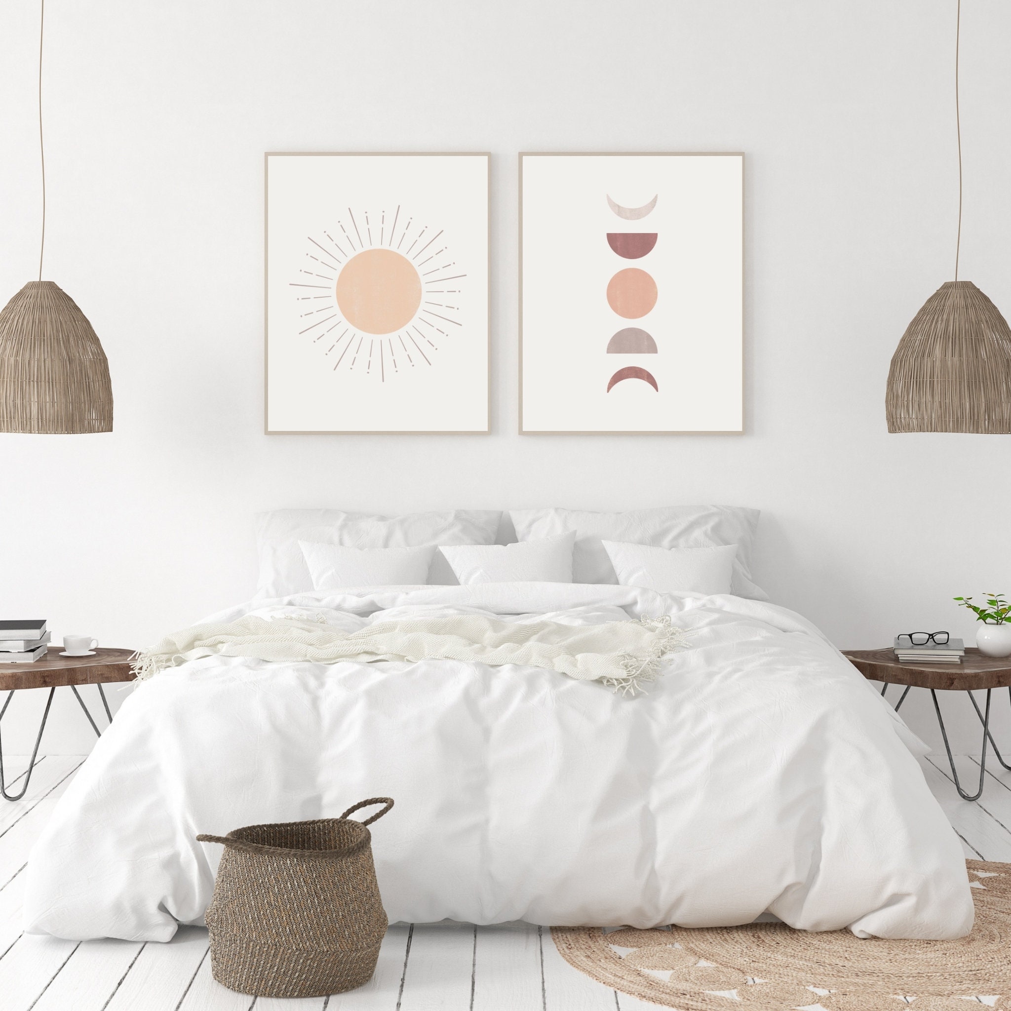 Sun and Moon Art Set of 2 Printable Wall Art Above Bed Etsy