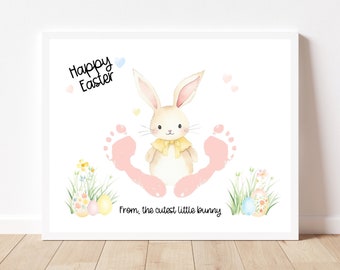 Osterhase Fußabdruck Art Craft, Printable | Frühlingshandwerk | Kinder Baby Kleinkind | Kindergarten oder Vorschulaktivität, Osterkarte, Andenken oder Geschenk