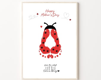 Mothers Day Love bug Footprint Art Craft for Baby, Printable| Handprint Art, Mom or Grandma gift from kids, Preschool or Daycare Activity
